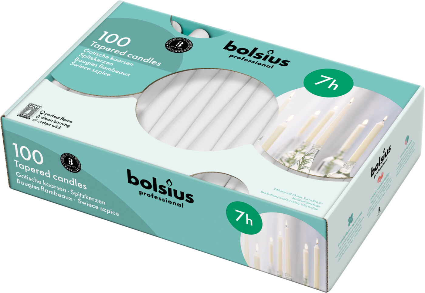 Bolsius® 10″ Tapered Candle White (x100)