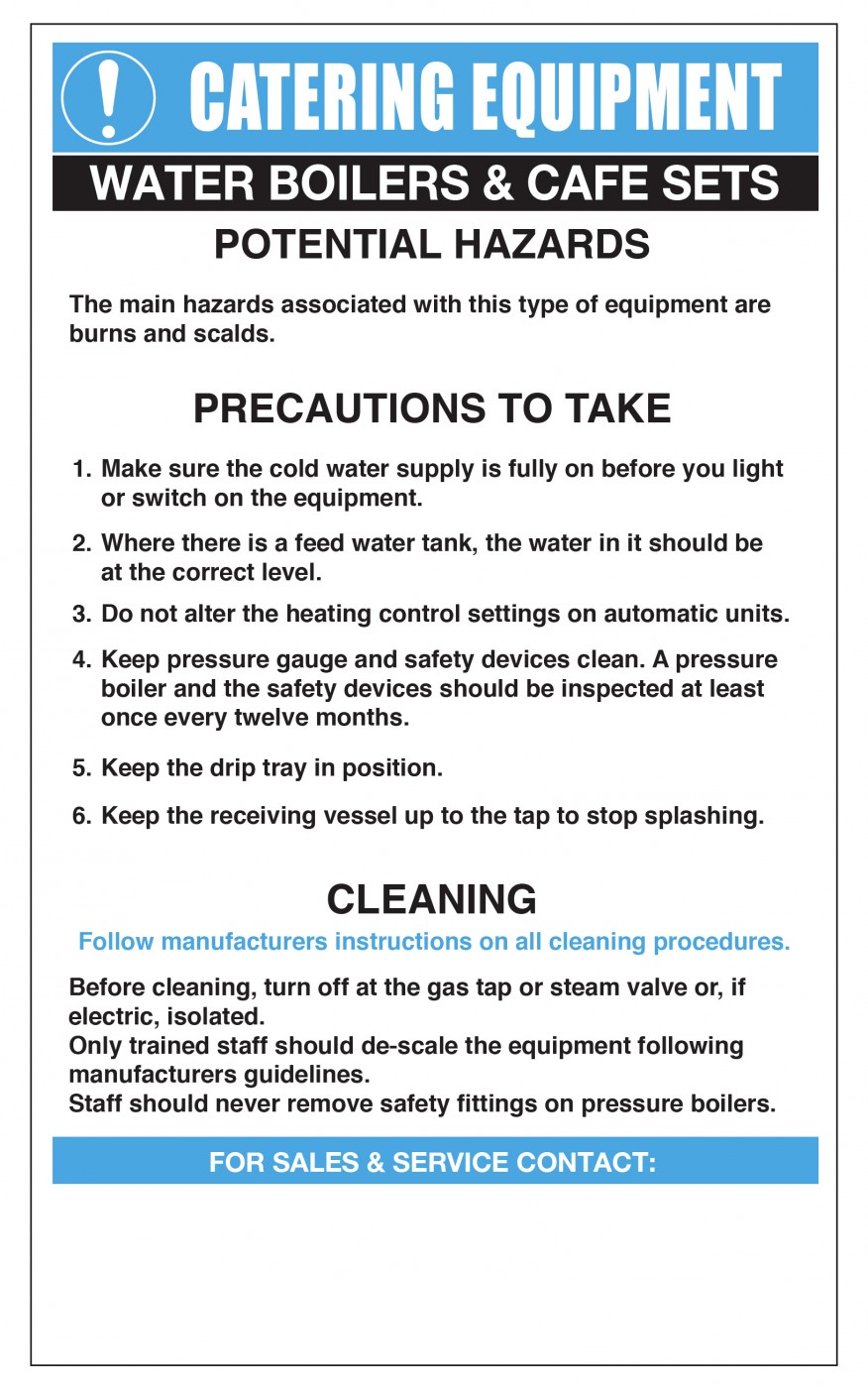 Water Boilers & Cafe Sets Safety Guideline Notice