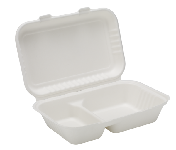 9" x 6" Bagasse 2 Compartment Lunch Box (x250) - Licensed Trade Supplies